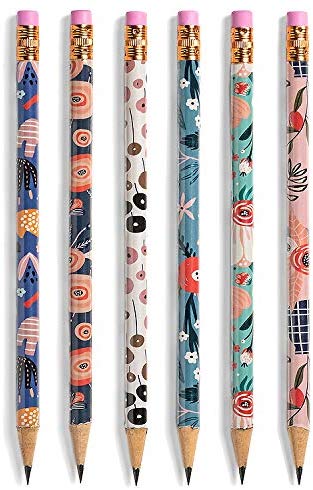 Floral Pencils | Set of Six Premium Wood Pencils with Decorative Flower  Themed Designs