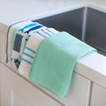Dish Towels 100 Percent Cotton | Set of 4 for Drying and Kitchen Use (Seafoam Blue-Green)