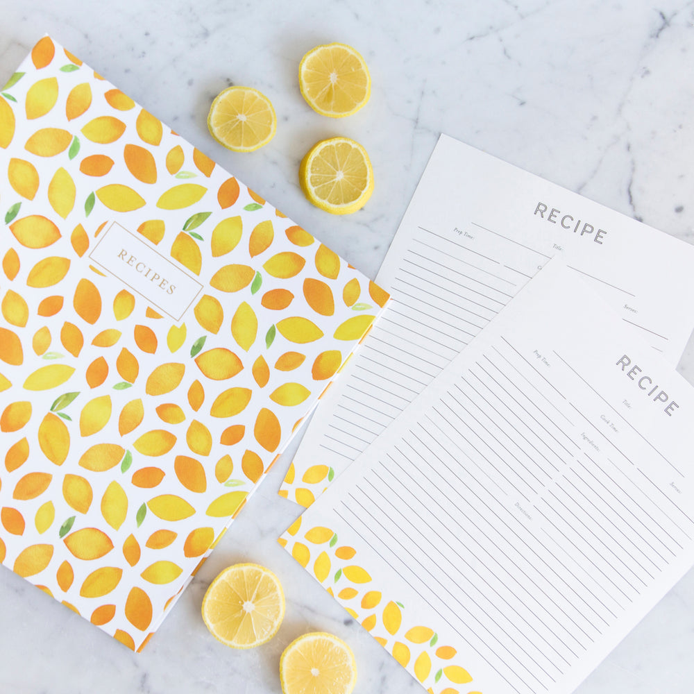 Recipe Binder Kit 8.5x11 (Lemon Twist) - Full-Page with Clear Protective Sleeves and Color Printing Paper for Family Recipes