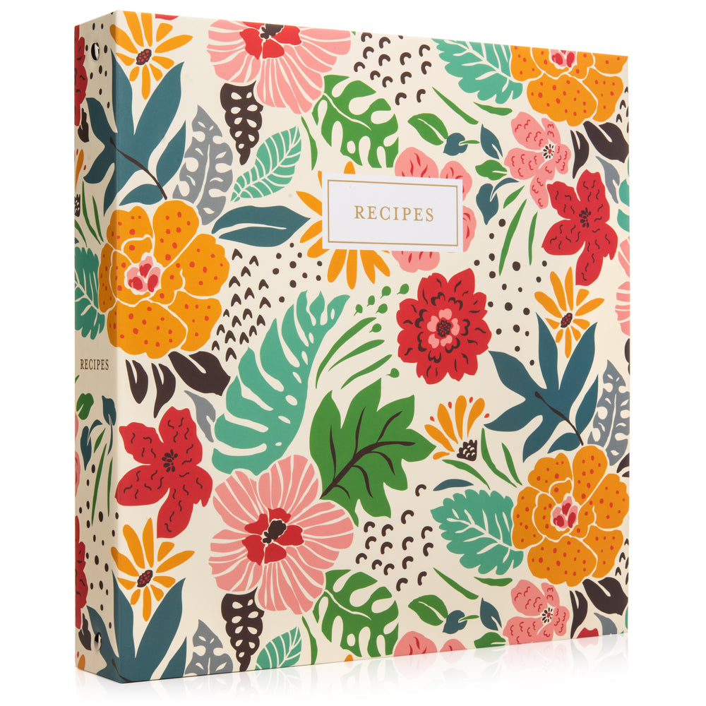 Recipe Binder Kit 8.5x11 (Tropical Floral) - Full-Page with Clear Protective Sleeves and Color Printing Paper for Family Recipes