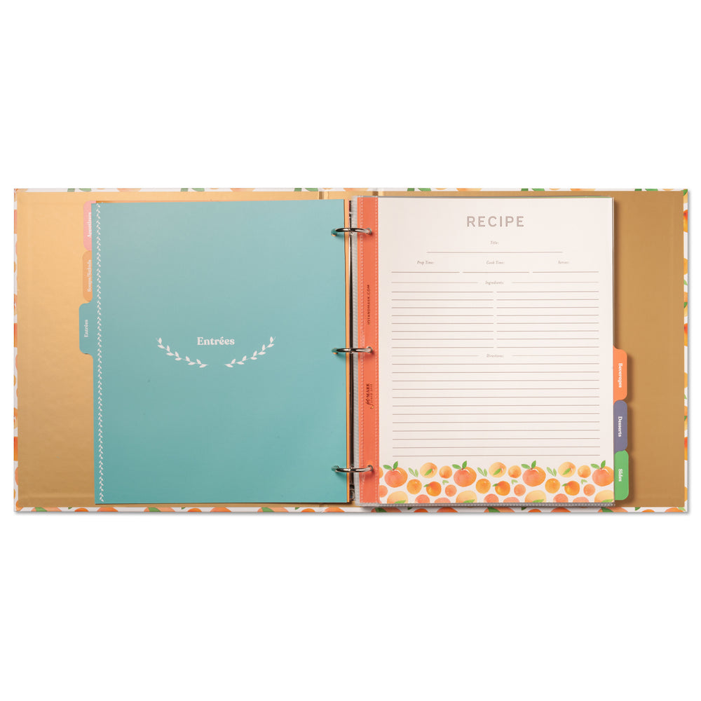 Recipe Binder Kit 8.5x11 (Peach Dream) - Full-Page with Clear Protective Sleeves and Color Printing Paper for Family Recipes