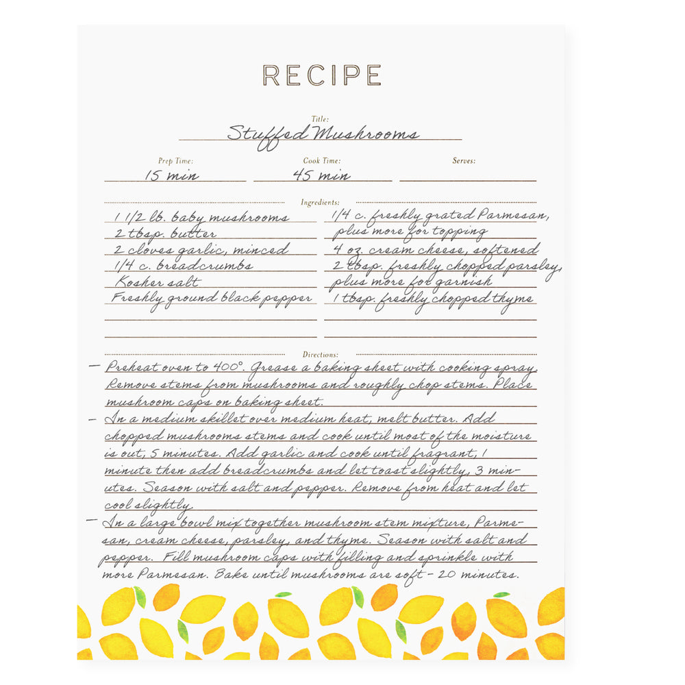 Recipe Binder Kit 8.5x11 (Lemon Twist) - Full-Page with Clear Protective Sleeves and Color Printing Paper for Family Recipes
