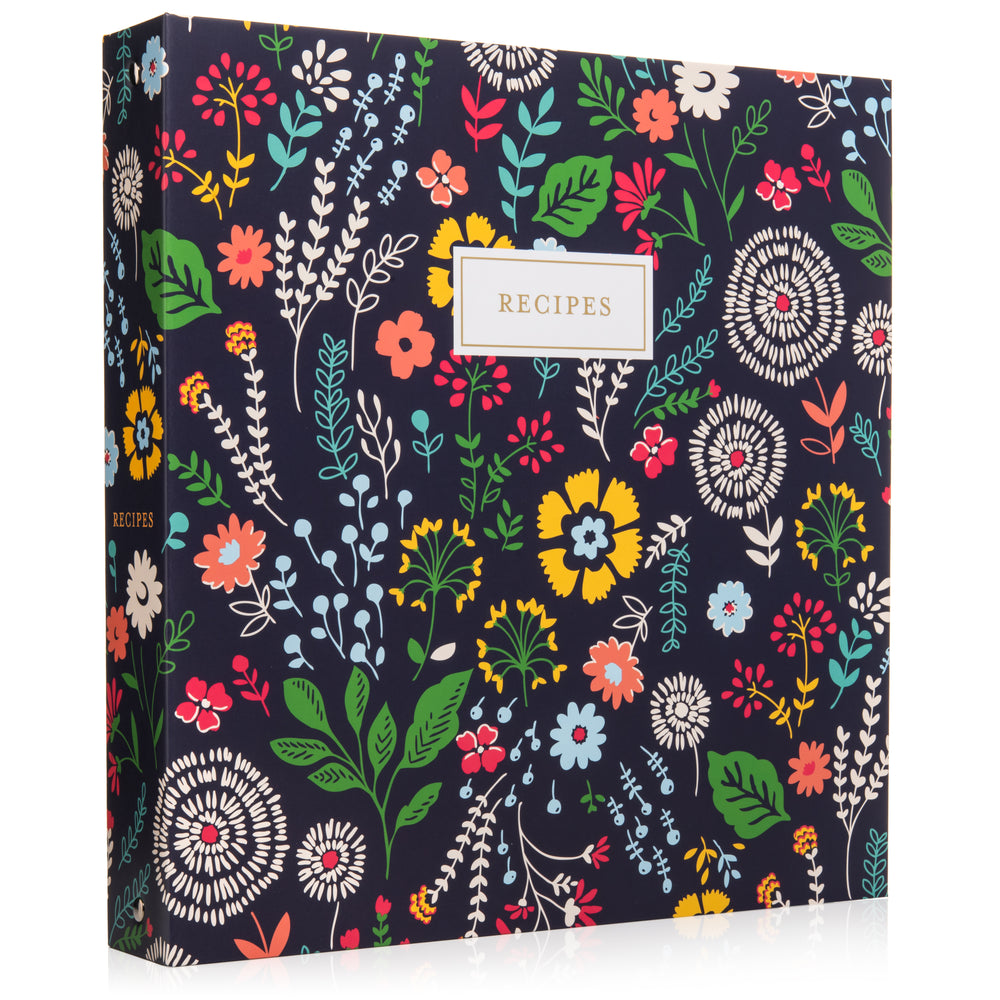 Recipe Binder Kit 8.5x11 (Pinwheel Floral) - Full-Page with Clear Protective Sleeves and Color Printing Paper for Family Recipes
