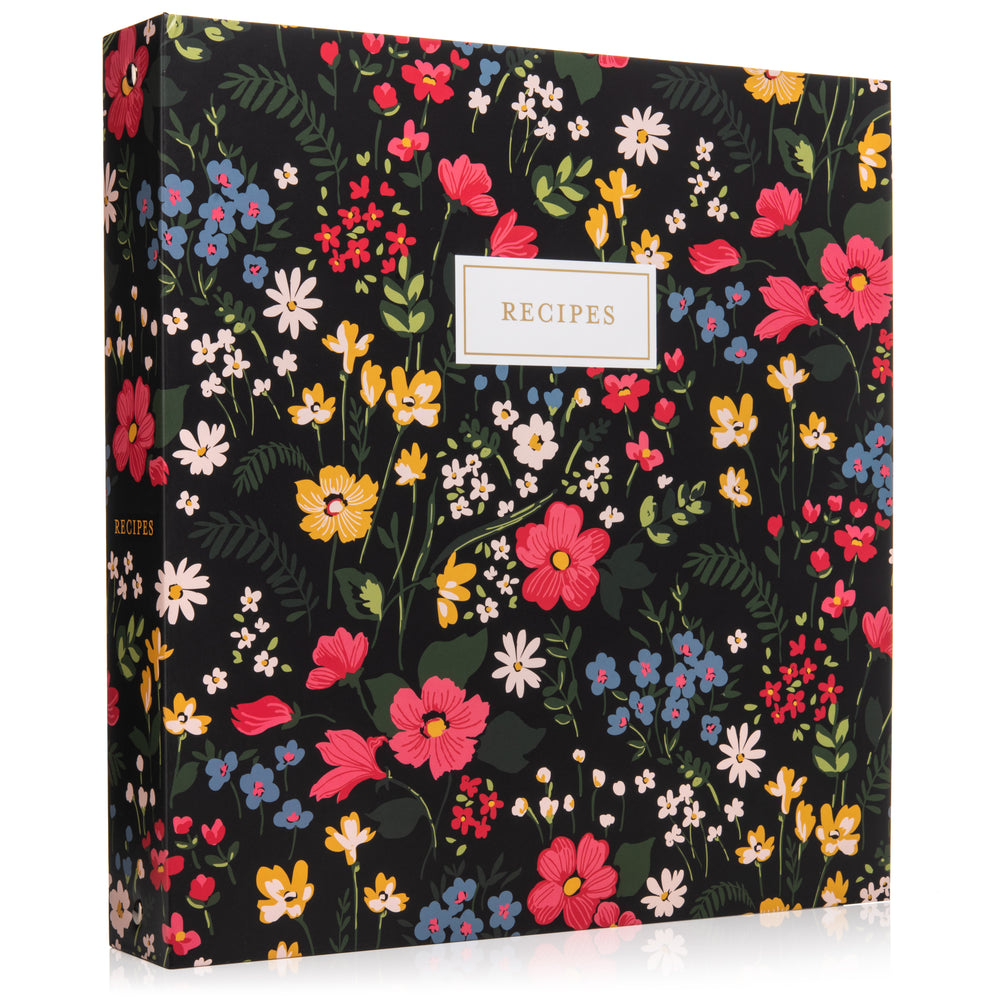 Recipe Binder Kit 8.5x11 (Midnight Bloom) - Full-Page with Clear Protective Sleeves and Color Printing Paper for Family Recipes