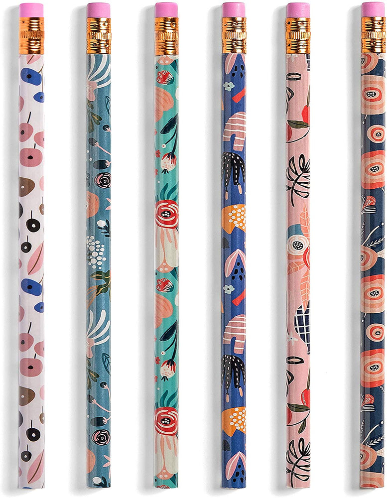 Floral Pencils  Set of Six Premium Wood Pencils with Decorative