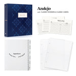 Recipe Binder Kit 8.5x9.5 (Azulejo) - Recipes Binder, 4x6in Recipe Cards, Classic Dividers, and Protective Sleeves