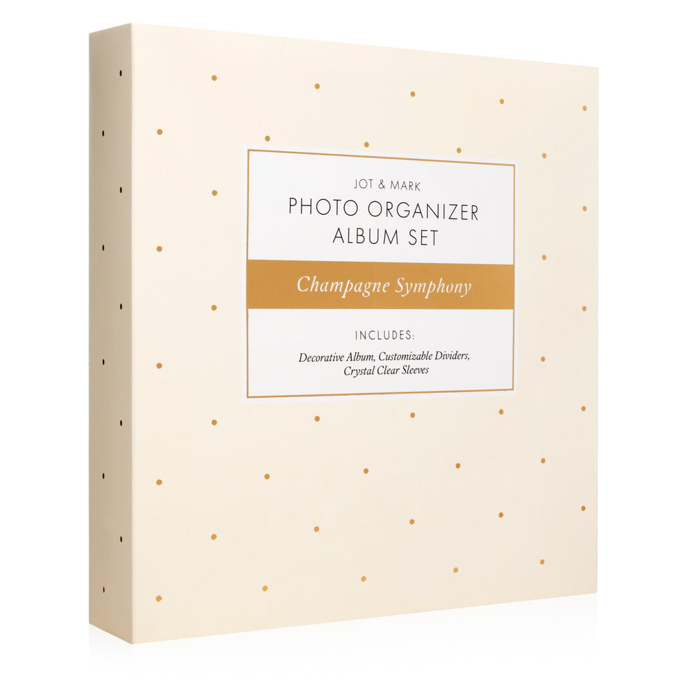 Photo Album Set - Clear Pocket Sleeves, 6 Tab Dividers, 3-Ring Binder 8.5" x 9.5" (Champagne Symphony)