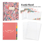 Recipe Binder Kit 8.5x9.5 (Exotic Floral) - Recipes Binder, 4x6in Recipe Cards, Rainbow Dividers, and Protective Sleeves