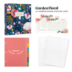 Recipe Binder Kit 8.5x9.5 (Garden Floral) - Recipes Binder, 4x6in Recipe Cards, Rainbow Dividers, and Protective Sleeves