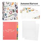 Recipe Binder Kit 8.5x9.5 (Autumn Harvest) - Recipes Binder, 4x6in Recipe Cards, Rainbow Dividers, and Protective Sleeves