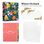 Recipe Binder Kit 8.5x9.5 (Winter Orchard) - Recipes Binder, 4x6in Recipe Cards, Rainbow Dividers, and Protective Sleeves