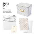 Greeting Card Organizer Tin Box Kit with Dividers, Cards, and Envelopes (Dots)