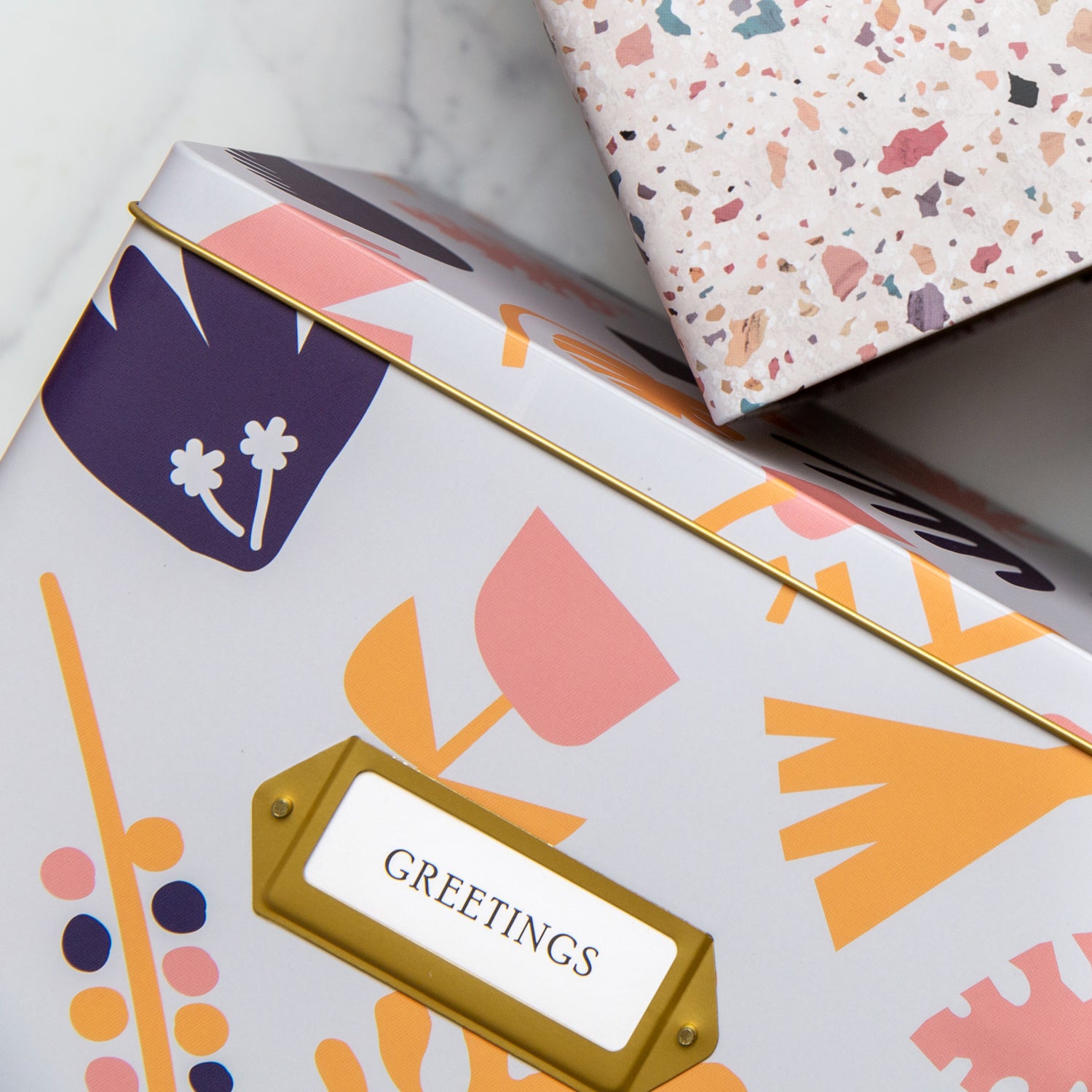 Greeting Card Organizer Tin Box Kit with Dividers, Cards, and Envelopes  (Dots)