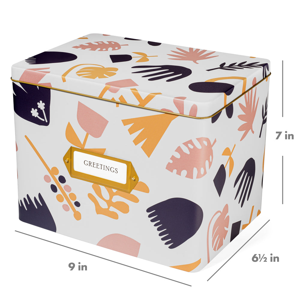 Greeting Card Organizer Tin Box Kit with Dividers, Cards, and Envelopes (Scandinavian Floral)