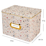 Greeting Card Organizer Tin Box Kit with Dividers, Cards, and Envelopes (Terrazzo Blush)
