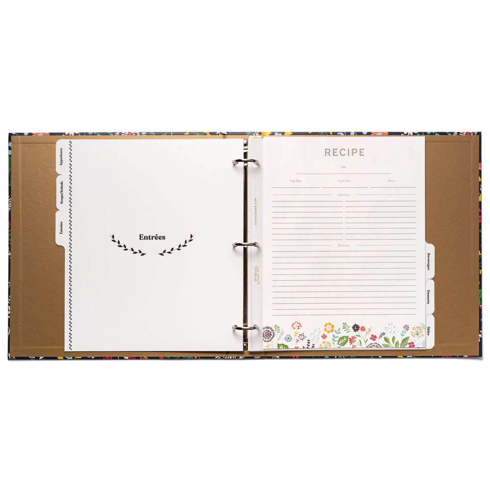 Recipe Binder Kit 8.5x11 (Pinwheel Floral) - Full-Page with Clear Protective Sleeves and Color Printing Paper for Family Recipes