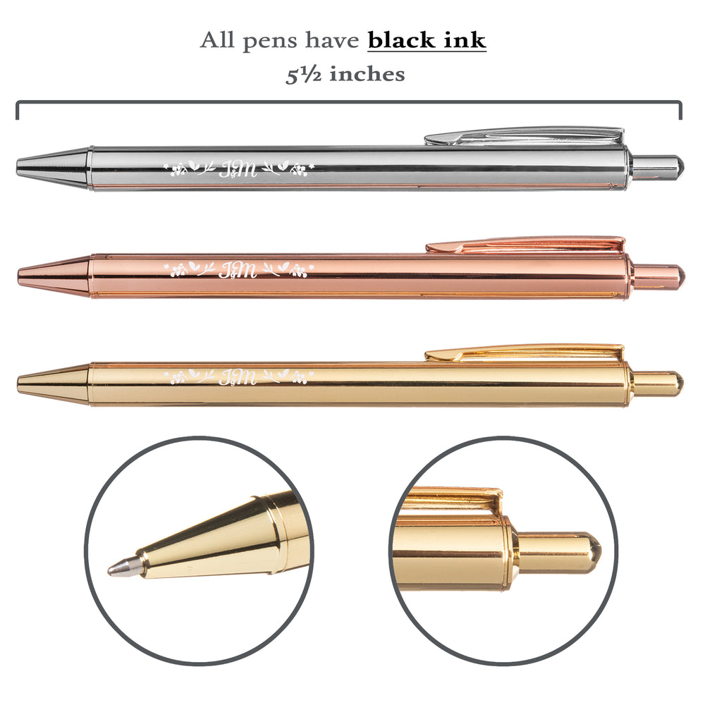 Metallic Variety Pen Set | Gold, Silver, Rose Gold Pens in Foil Printed Gift Box (3 ball-point pens)