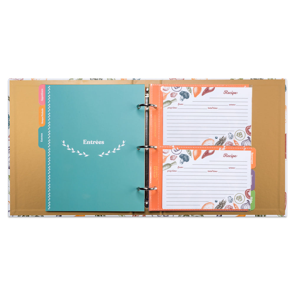 Recipe Binder Kit 8.5x9.5 (Autumn Harvest) - Recipes Binder, 4x6in Recipe Cards, Rainbow Dividers, and Protective Sleeves