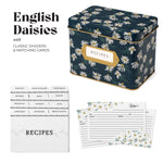 Recipe Tin Kit - English Daisies Tin, 50 4x6 in Recipe Cards, and 24 Classic Index Dividers