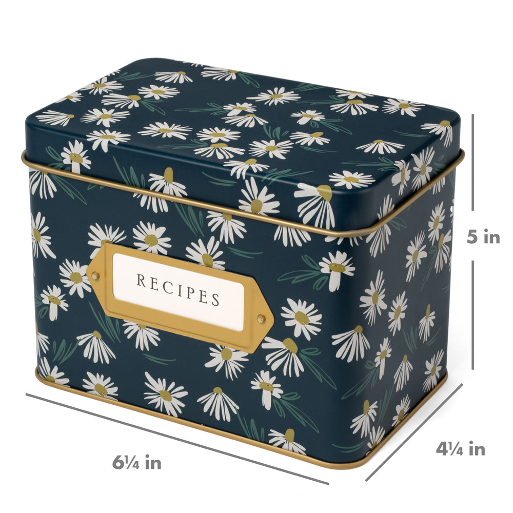 Recipe Tin Kit - English Daisies Tin, 50 4x6 in Recipe Cards, and 24 Classic Index Dividers