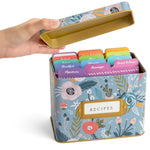 Recipe Tin Kit - Garden Floral Tin, 50 4x6 in Recipe Cards, and 24 Rainbow Index Dividers