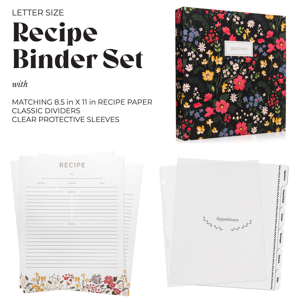 Recipe Binder Kit 8.5x11 (Midnight Bloom) - Full-Page with Clear