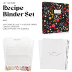 Recipe Binder Kit 8.5x11 (Midnight Bloom) - Full-Page with Clear Protective Sleeves and Color Printing Paper for Family Recipes