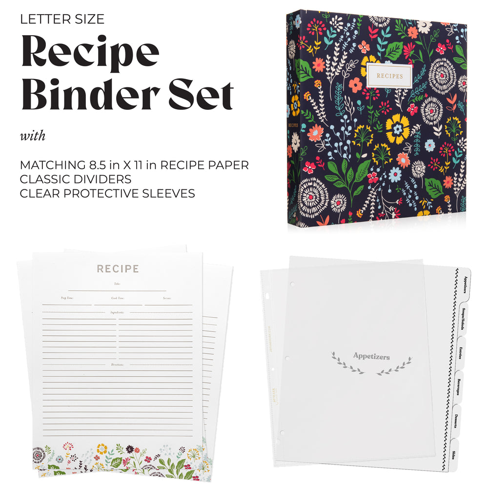 Recipe Binder Kit 8.5x11 (Pinwheel Floral) - Full-Page with Clear Prot –  Jot & Mark