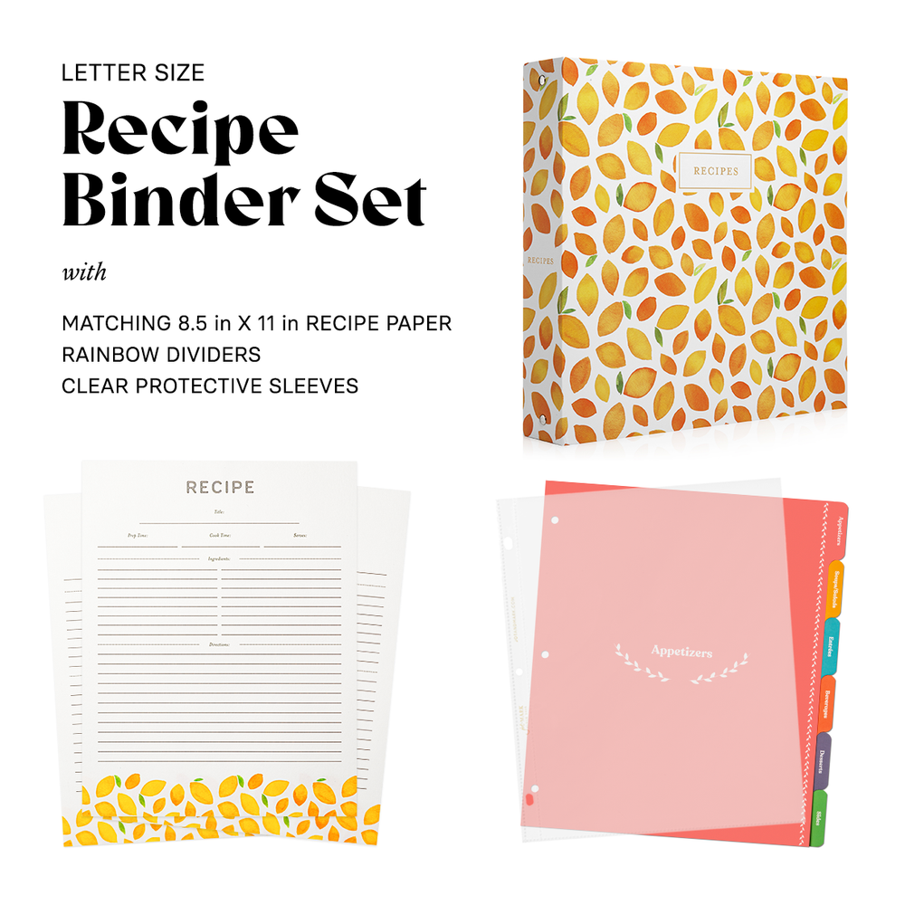 Recipe Binder Kit 8.5x11 (Lemon Twist) - Full-Page with Clear Protecti –  Jot & Mark