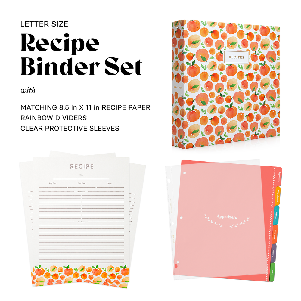 Recipe Binder Kit 8.5x11 (Peach Dream) - Full-Page with Clear Protecti –  Jot & Mark