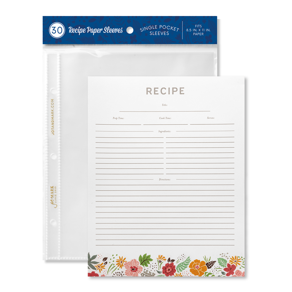 Recipe Binder Protective Sleeves and Printed Paper 8.5" x 11" Expansion Pack (Tropical Floral)