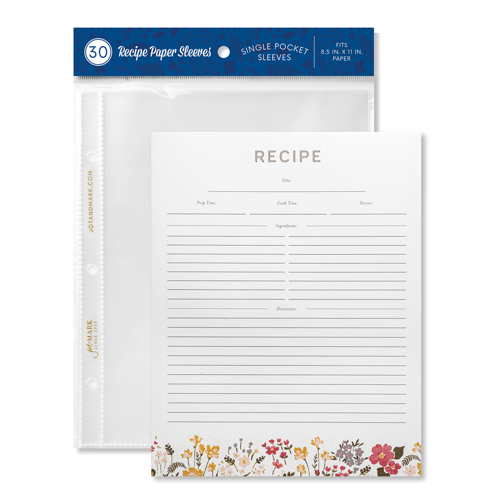 Recipe Binder Protective Sleeves and Printed Paper 8.5" x 11" Expansion Pack (Midnight Floral)