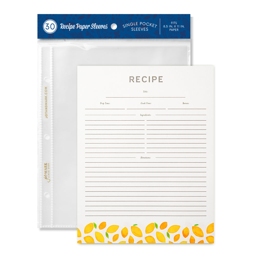 Recipe Binder Protective Sleeves and Printed Paper 8.5" x 11" Expansion Pack (Lemon Zest)