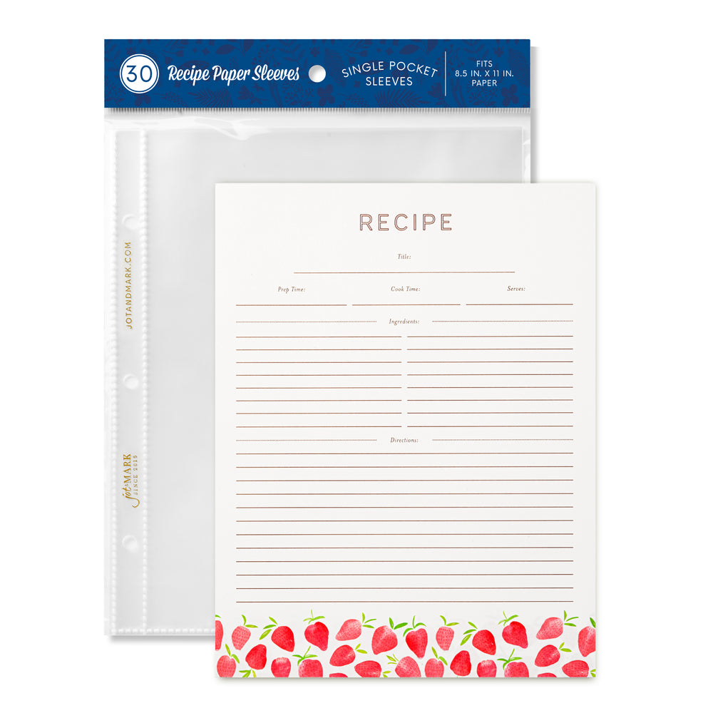 Recipe Binder Protective Sleeves and Printed Paper 8.5" x 11" Expansion Pack (Strawberry Wilds)