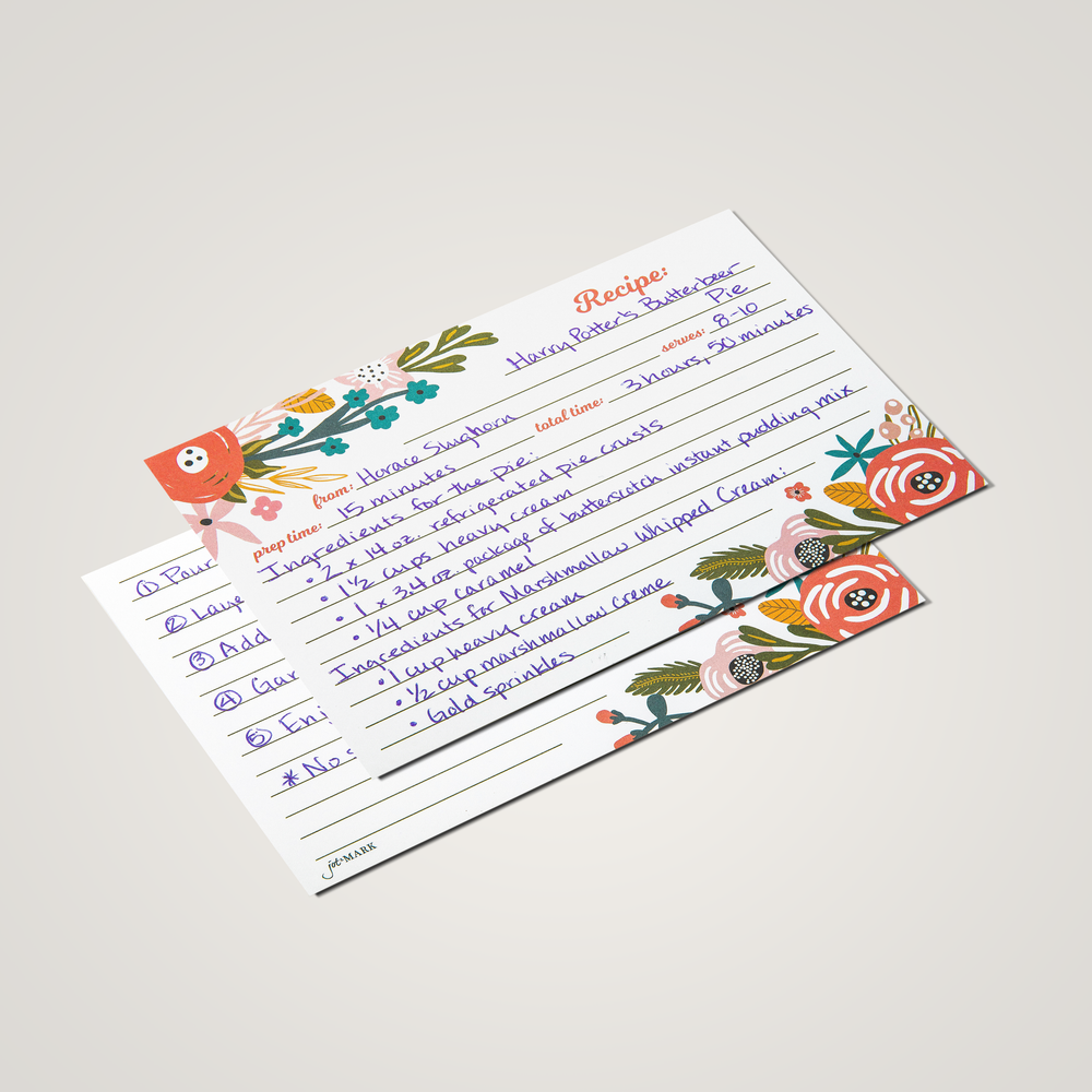 Recipe Tin Kit - Garden Floral Tin, 50 4x6 in Recipe Cards, and 24 Rainbow Index Dividers