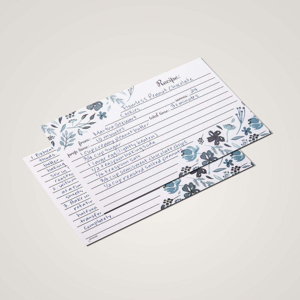 Recipe Cards (4x6") - Indigo Floral (Pack of 50)
