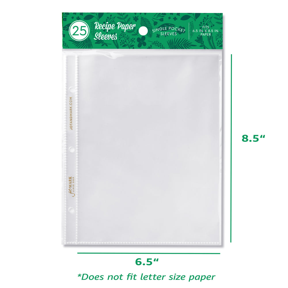 Recipe Binder Protective Sleeves - 25 Single-Pocket 9.5" x 8.5" Sleeves for Classic-Size Binder