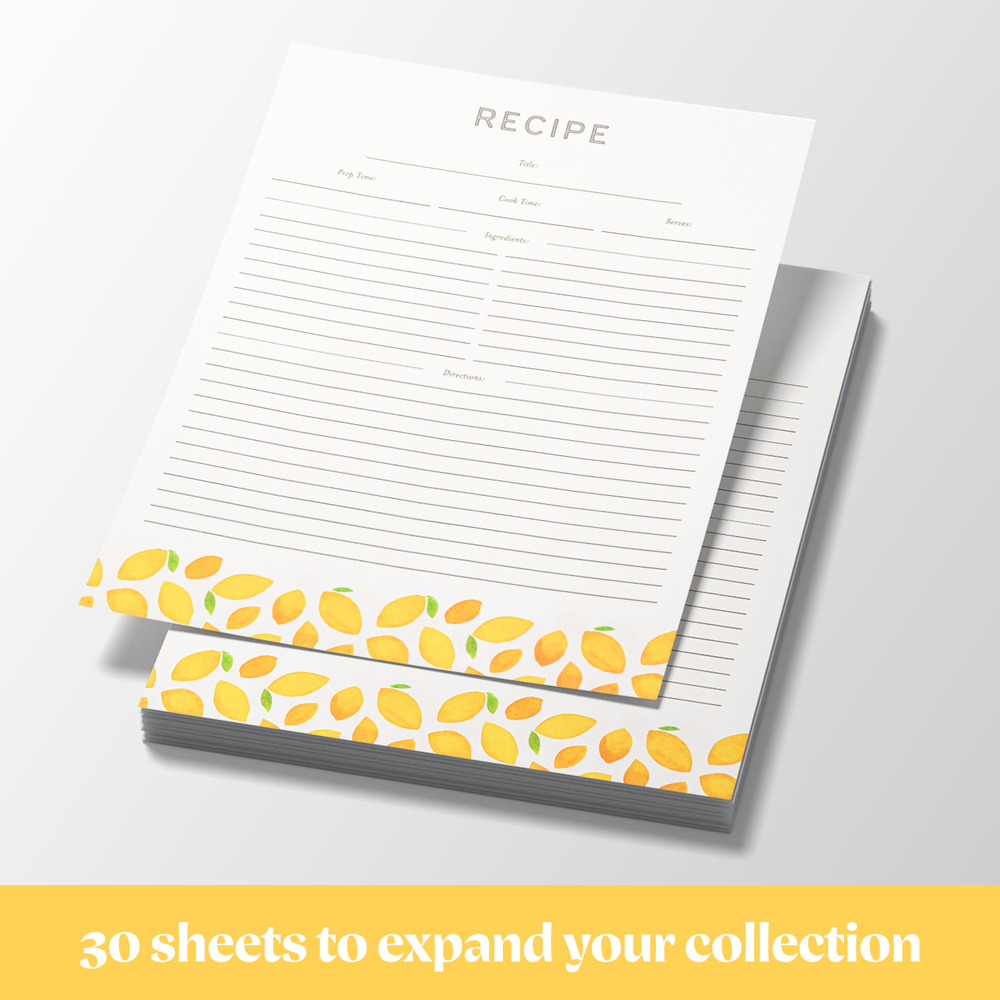 Recipe Binder Protective Sleeves and Printed Paper 8.5" x 11" Expansion Pack (Lemon Zest)