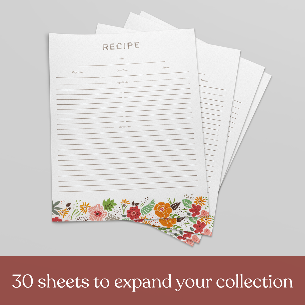 Recipe Binder Protective Sleeves and Printed Paper 8.5" x 11" Expansion Pack (Tropical Floral)