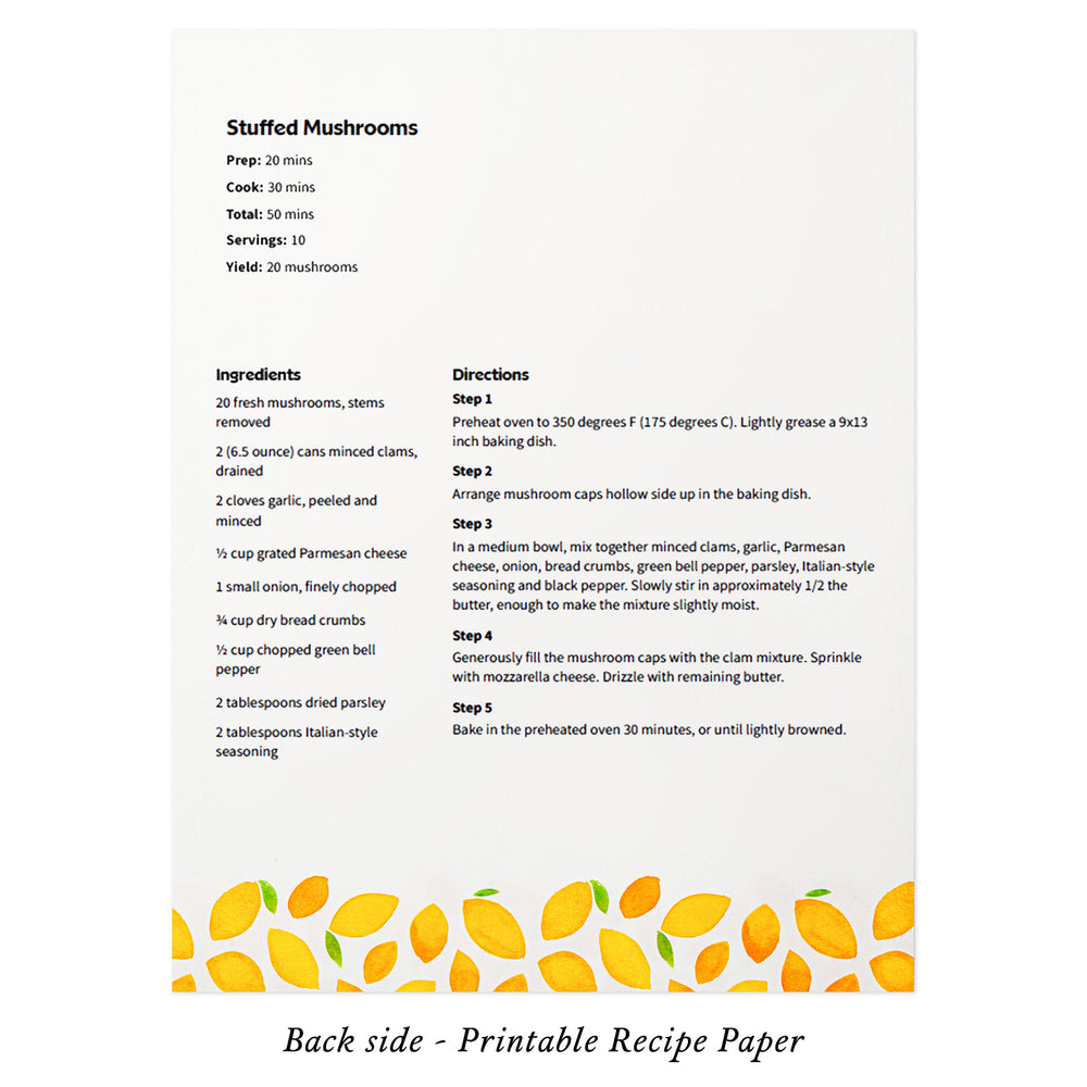 Recipe Binder Protective Sleeves and Printed Paper 8.5" x 11" Expansion Pack (Lemon Zest)