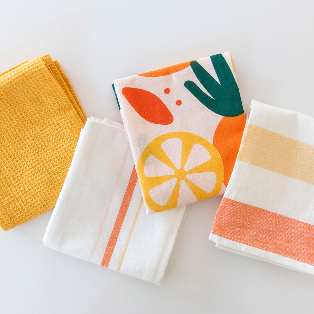 Dish Towels 100 Percent Cotton | Set of 4 for Drying and Kitchen Use (Clementine Orange)