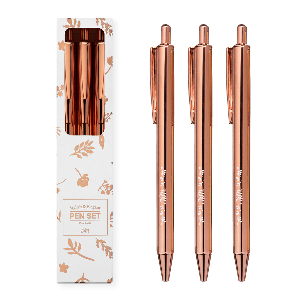 Metallic Pen Set | Rose Gold Pens in Foil Printed Gift Box (3 ball-point pens)