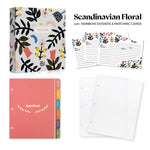 Recipe Binder Kit 8.5x9.5 (Scandinavian Floral) - Recipes Binder, 4x6in Recipe Cards, Rainbow Dividers, and Protective Sleeves