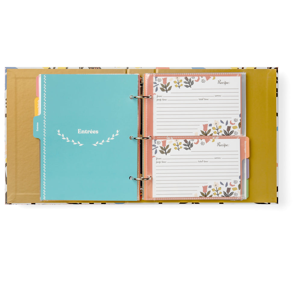 Recipe Binder Kit 8.5x9.5 (Scandinavian Floral) - Recipes Binder, 4x6in Recipe Cards, Rainbow Dividers, and Protective Sleeves