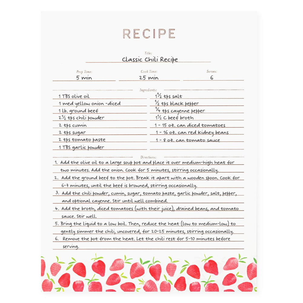 Recipe Binder Protective Sleeves and Printed Paper 8.5" x 11" Expansion Pack (Strawberry Wilds)